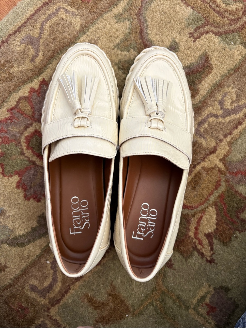 Franco Sarto Ivory Leather Tassel Loafers